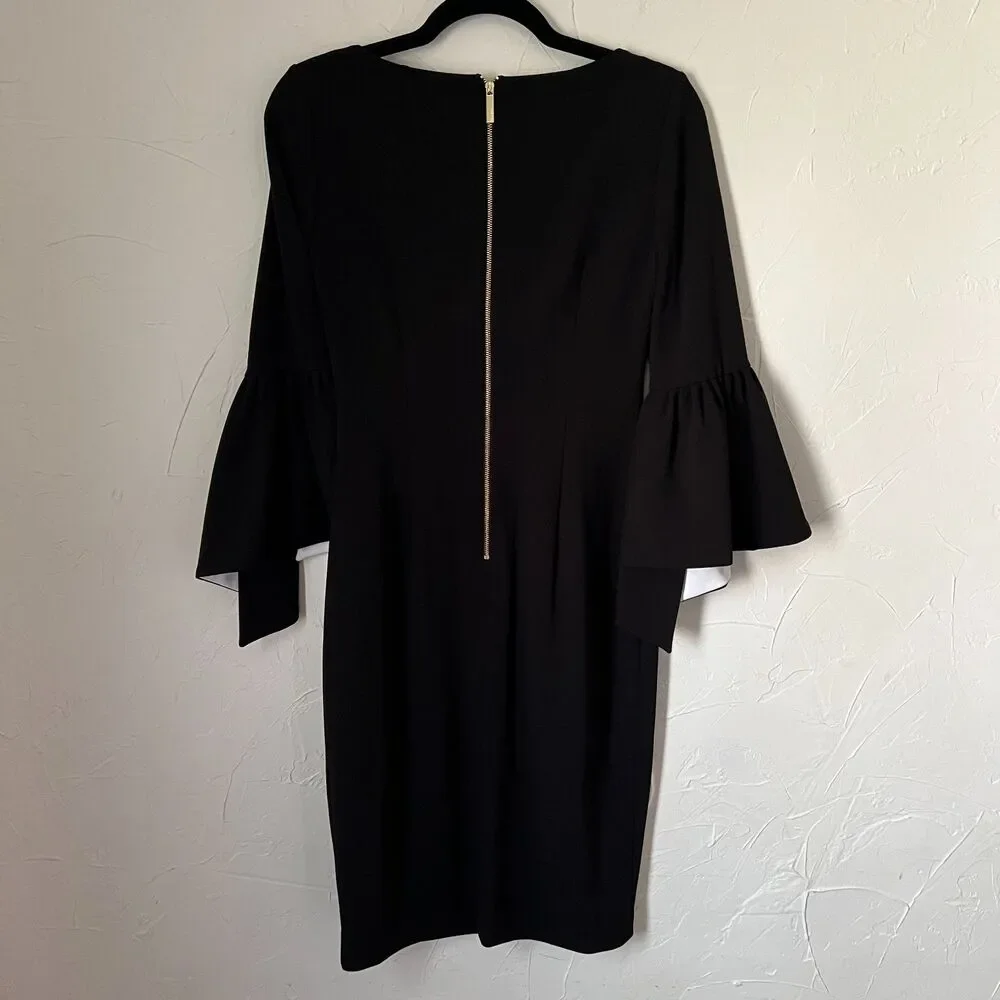 Calvin‎ Klein Black Bell Sleeve Sheath Dress Workwear Career Minimalist Size 2 - Picture 10 of 10